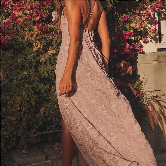 Lulu's Stolen Moments Dusty Pink Lace Split Maxi Dress - Picture 2 of 6